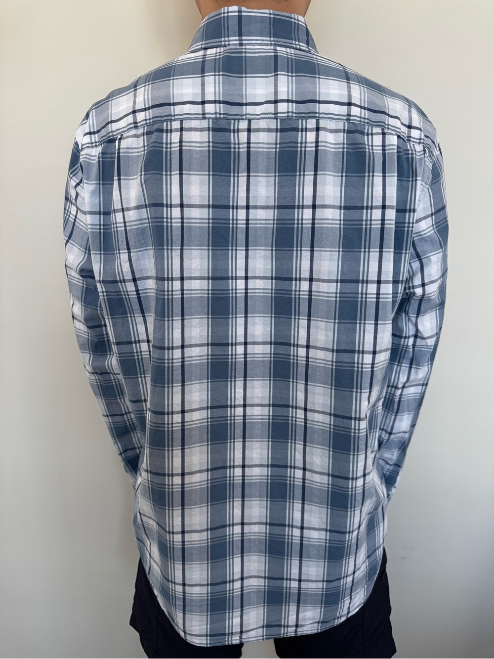 Men's Blue & White Plaid Long-Sleeve Button-Down Shirt